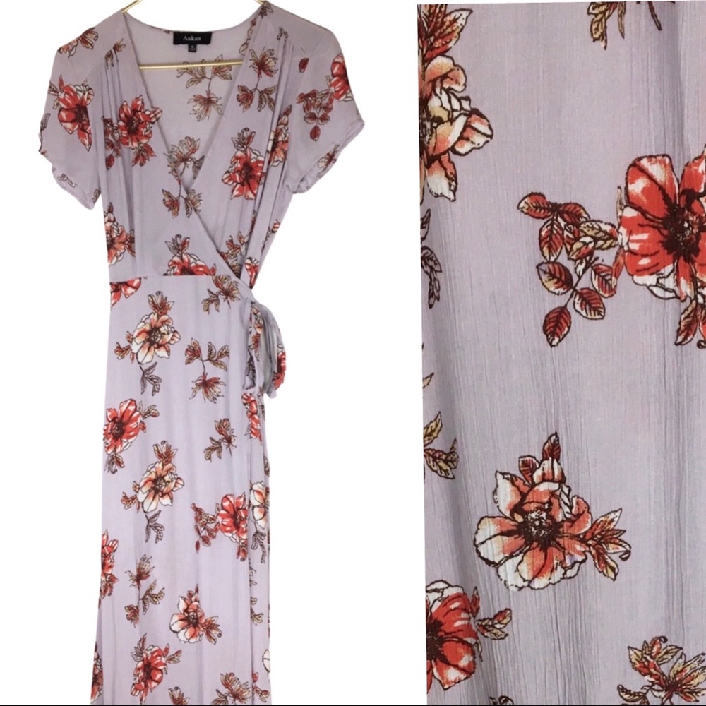 ⭐️2/$20 Aakaa Floral Lilac Wrap Maxi Dress